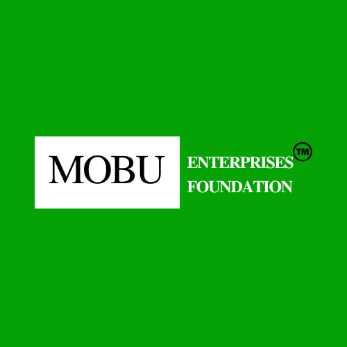 Mobu Enterprises Foundation logo featuring bold black text on a white and green background